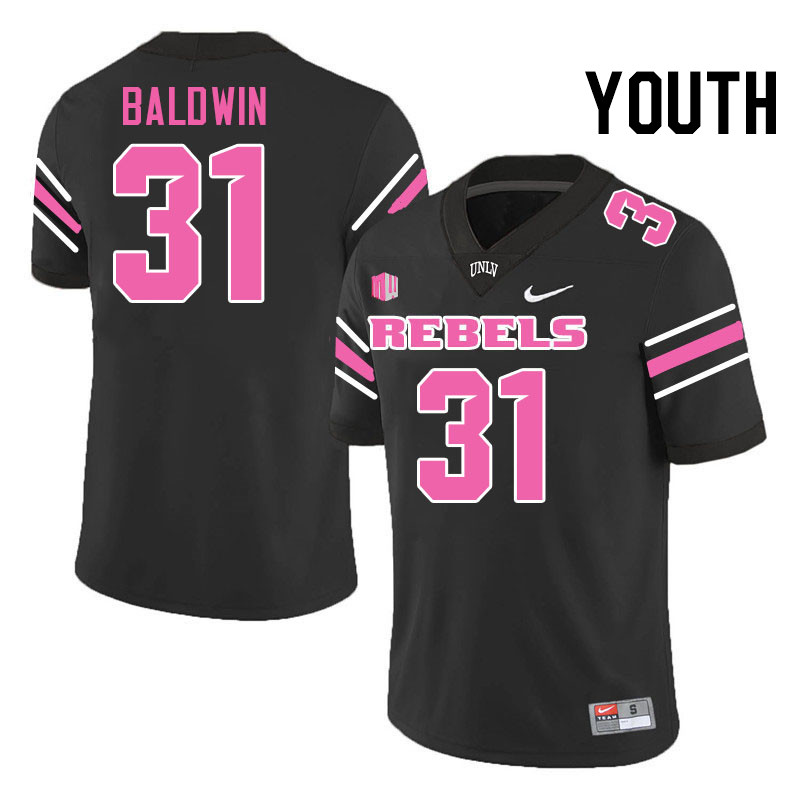 Youth #31 Jalen Baldwin UNLV Rebels College Football Jerseys Stitched-Black